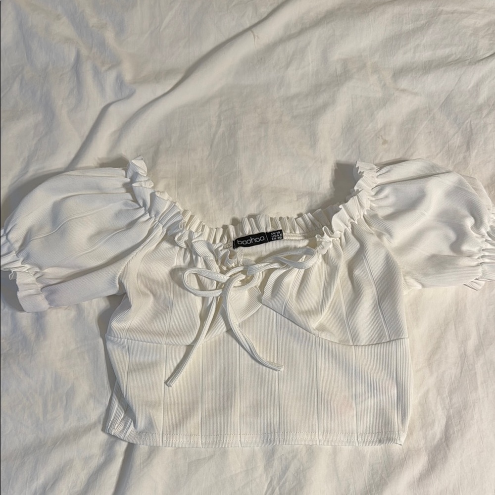 Boohoo White Ruffle Sleeve Crop Blouse